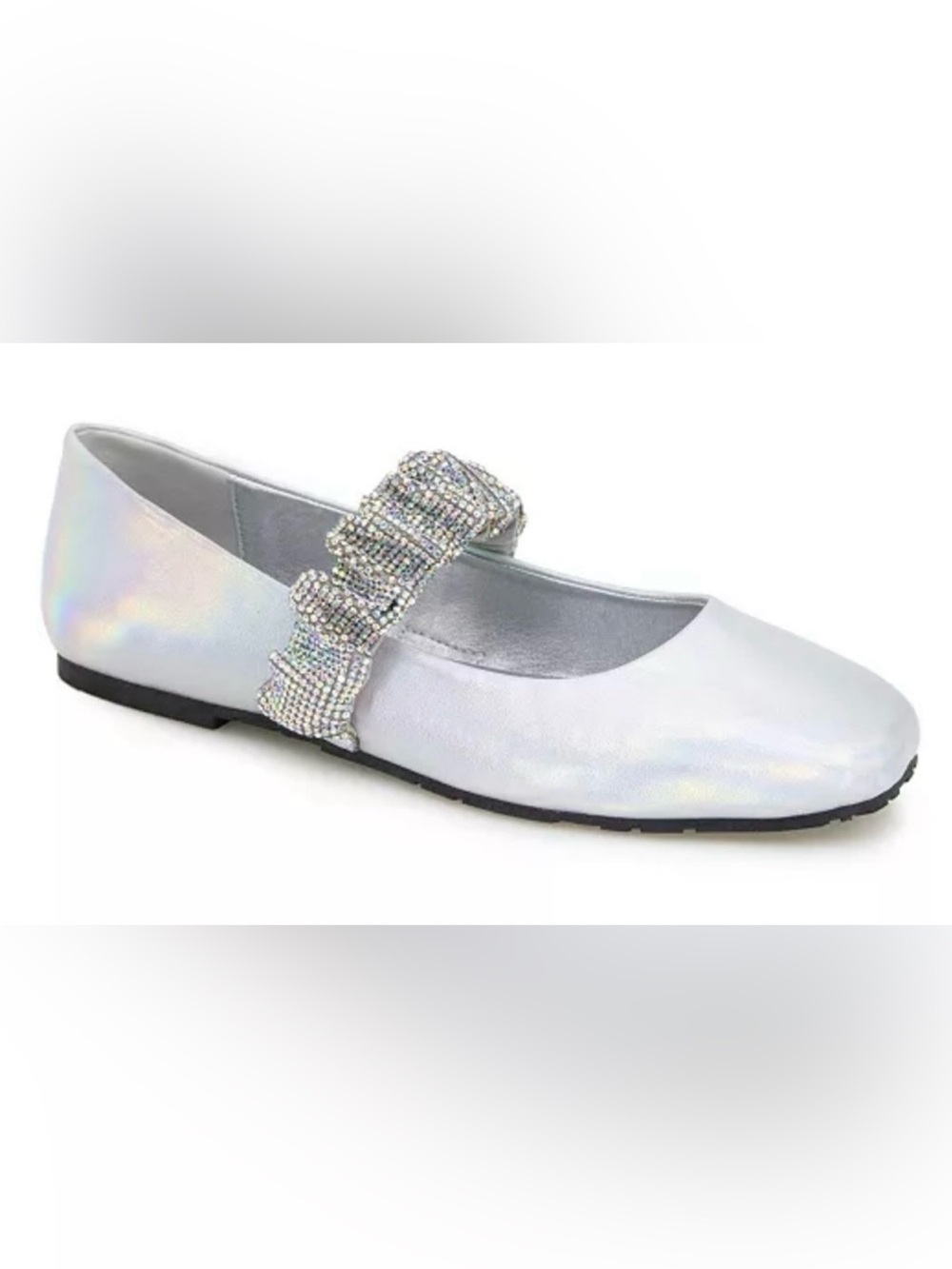 Kenneth Cole Elina Silver Flats with Rhinestone Strap Size 8M